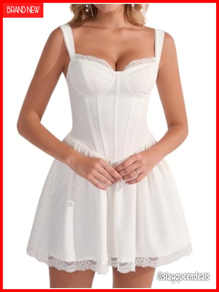 Lace Floral Corset Mini Dress A Line Smocked Summer Sundress